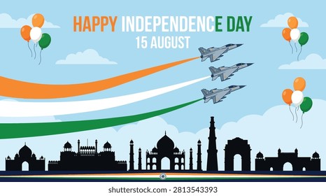 Indian Independence Day vector illustration with jets.
