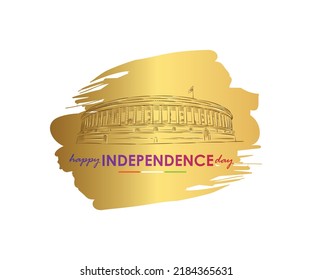 Indian independence greetings with the illustration of the parliament building in the Capital.