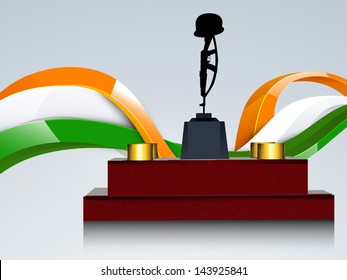 Indian Independence and Republic Day background with illustration of Amar Jawan Jyoti on waving national flag background.