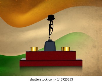 Indian Independence and Republic Day background with illustration of Amar Jawan Jyoti on waving national flag background.