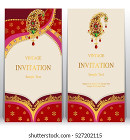 Indian Invitation Card Pattern Crystals Color Stock Vector (Royalty ...