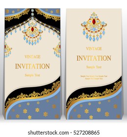 Indian invitation card, pattern and crystals color.