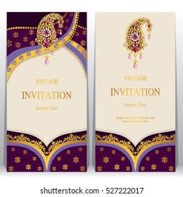Indian invitation card, pattern and crystals color.