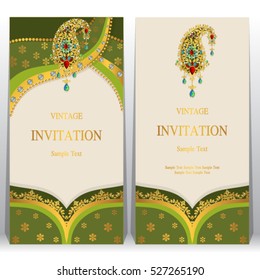 Indian invitation card, pattern and crystals color.