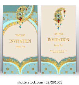 Indian invitation card, pattern and crystals color.