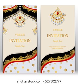 Indian invitation card, pattern and crystals color.