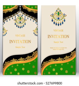 Indian invitation card, pattern and crystals color.