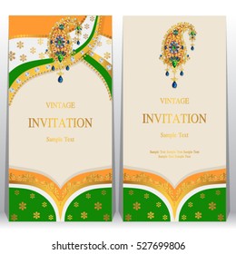 Indian invitation card, pattern and crystals color.