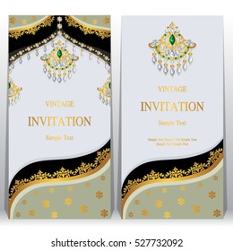Indian invitation card, pattern and crystals color.