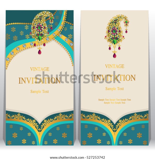 Indian Invitation Card Pattern Crystals Color Stock Vector (Royalty ...