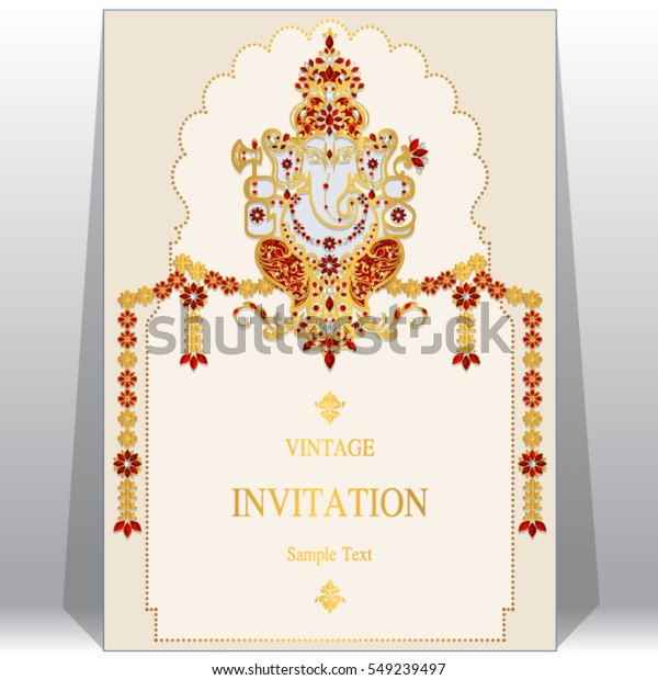 Indian Invitation Card Templates Gold Lord Stock Vector