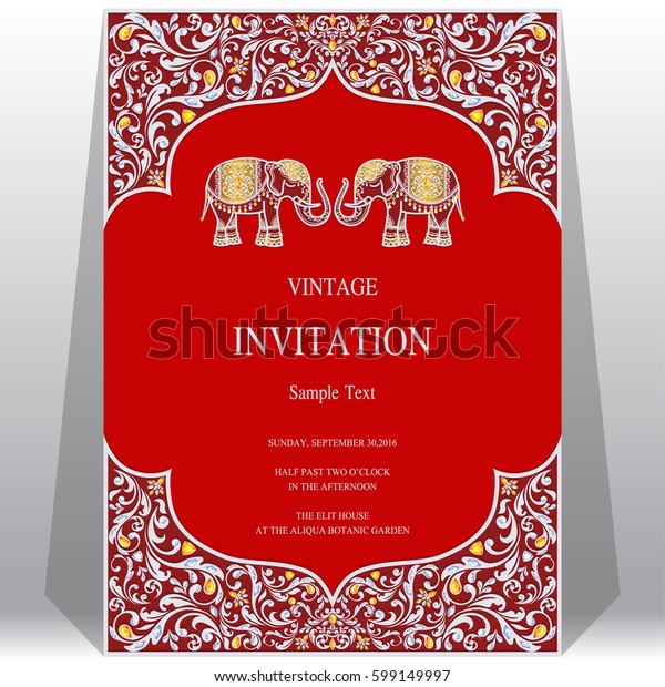 Indian Invitation Card Templates Gold Elephant Stock Vector (Royalty ...