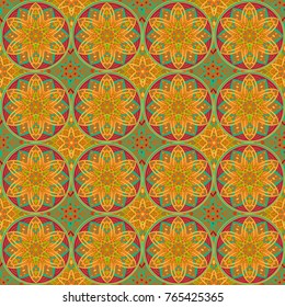 Indian, Islamic, Arabic, Oriental, Moroccon, Turkish, Chinese motif. Seamless floral ornament Oriental print-vector illustration. Mandala vivid texture original design.
