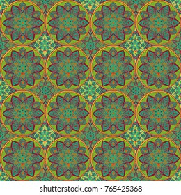 Indian, Islamic, Arabic, Oriental, Moroccon, Turkish, Chinese motif. Seamless floral ornament Oriental print-vector illustration. Mandala vivid texture original design.