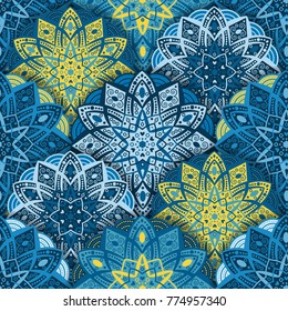 Indian, Islamic, Arabic, Oriental, Moroccon, Turkish, Chinese motif. Seamless floral ornament Oriental print-vector illustration. Mandala vivid texture original design