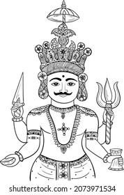 Indian Jainism god Lord nakoda bheruji black and white line art clip art. Jain religious god nakoda bheruji bhagwan black and white isolated drawing clip art.