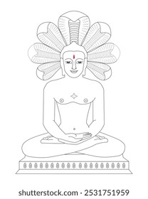 Indischer Jainismus-Gott Lord Parshwanath schwarz-weiße Linie Kunst Clip Art. Jain religiösen Gott parshwanath bhagwan schwarz-weiß isolierte Zeichnung Clip Art.