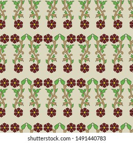 Indian kalamkari flower bail vector seamless pattern background