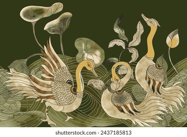 Indian Kalamkari style peacock Design, Digital Print Element, Motif Design For Textile design.