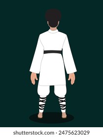 indian karate man back view cartoon character design