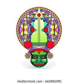 indian kathakali dancer face decorative modern vector illustration for happy onam holiday