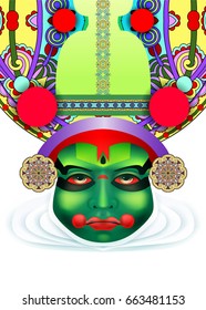 indian kathakali dancer face decorative modern vector illustration for happy onam holiday