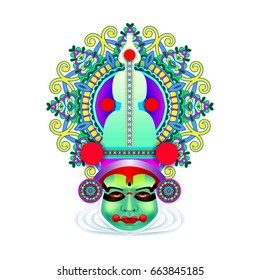 indian kathakali dancer face decorative modern vector illustration for happy onam holiday