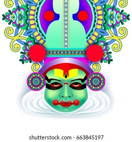 indian kathakali dancer face decorative modern vector illustration for happy onam holiday on white background