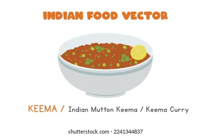 Indian Keema flache Vektorgrafik einzeln auf weißem Hintergrund, Clip Art Cartoon. asiatische Küche. indische Küche. indisches Essen