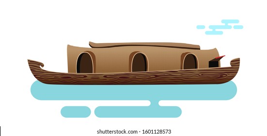 indian kerala houseboat vector illustration