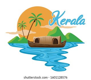 indian kerala houseboat vector illustration