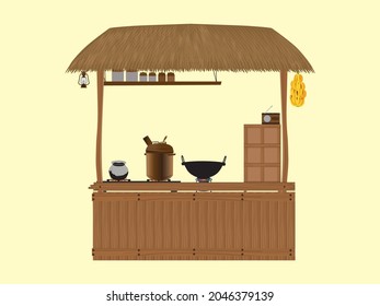 Indian Kerala Old Tea Making Shop Illustrator Vector.