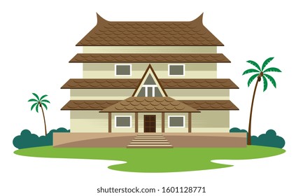 indian kerala traditional house vector illustration