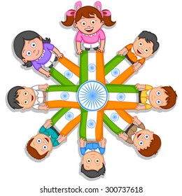Indian kid hoisting flag of India in vector background