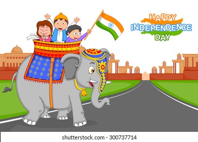 Indian kid hoisting flag of India in vector background