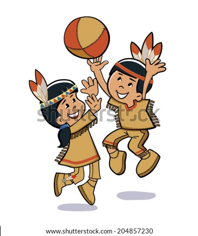 Indian kids are playing ball. Vector illustration.