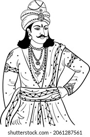  Indian king black and white line drawing illustration. Indian king or Lord ashoka clip art of vector. traditional style of Indian wedding symbol of groom illustration  black and white clip art. 