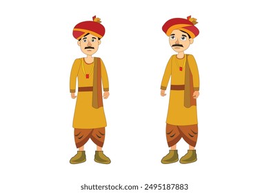 Indian King cartoon male character set design for 2d animation. Royal characters for your animated projects