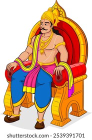 Indian King Character Vector, Indian Mythology King Character, king sitting in chair Illustration