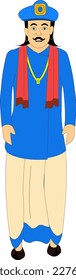 Indian king character wearing traditional dress for cartoon animation.