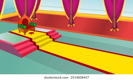 Indian king palace inside background, raja darbar background, vector illustration