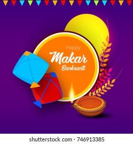 Indian Kite Flying Festival Makar sankranti Celebration Vector Illustration