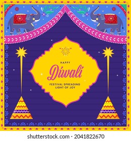 Antecedentes De Estilo Kitsch Indio Con Elefantes Y Rastreador (Anar) Para Feliz Concepto De Celebración Diwali.
