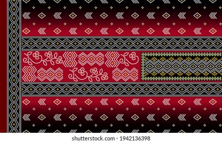  indian kurti front side border neck panel geometric patoda Bandhani background design