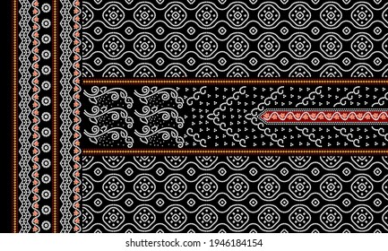 indian kurti front side border neck  panel geometric patoda Bandhani background design 
