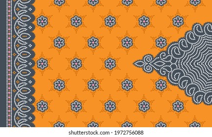   indian kurti front side border neck   geometric patoda Bandhani background design