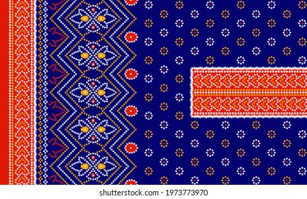  indian kurti front side border neck  geometric patoda Bandhani background design