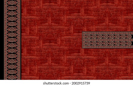   indian kurti front side border paisley neck  panel geometric  black background design