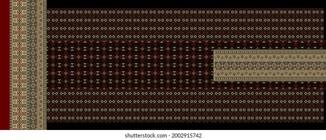   kurti indio borde frontal paisley panel de fondo geométrico negro
