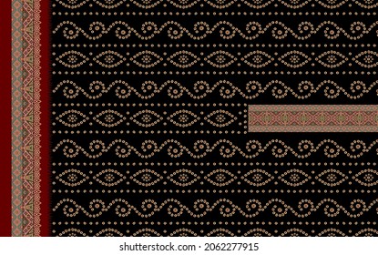 indian kurti front side border paisley neck geometric bathani black background design